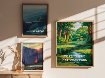 Tortuguero National Park, Costa Rica Poster | Sea Turtle & Rainforest Canal Wall Art — styled in a modern interior