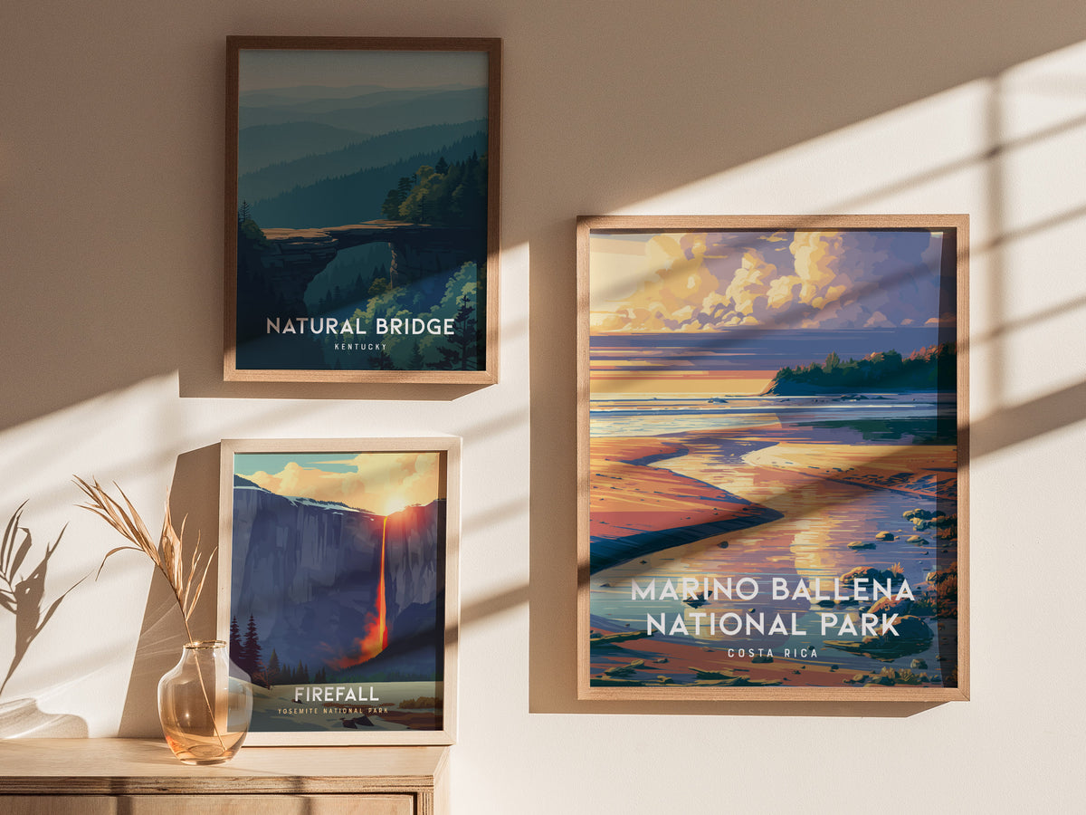 Marino Ballena National Park, Costa Rica Poster | Whale Tail Beach Tropical Wall Art — styled in a modern interior