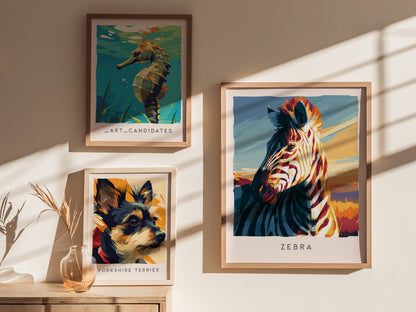 Zebra, Africa Poster | Bold Stripes on the Savanna Wall Art — styled in a modern interior