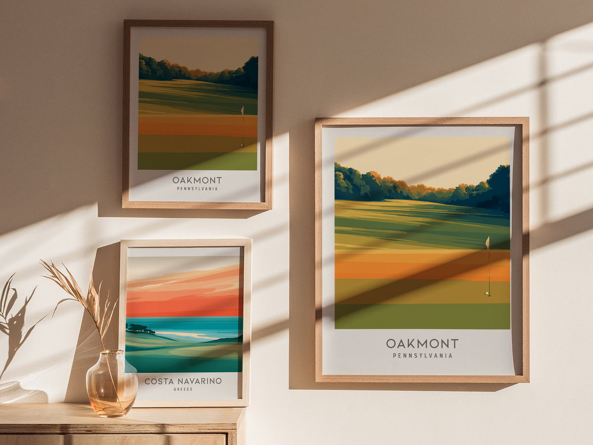 Oakmont Matte Border Poster | Pennsylvania Golf Course Print & Country Club Decor — styled in a modern interior