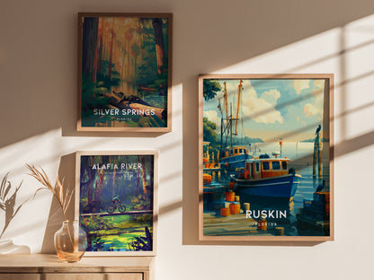 Ruskin, Florida Poster | Waterfront Sunsets & Mangrove Charm Wall Art — styled in a modern interior