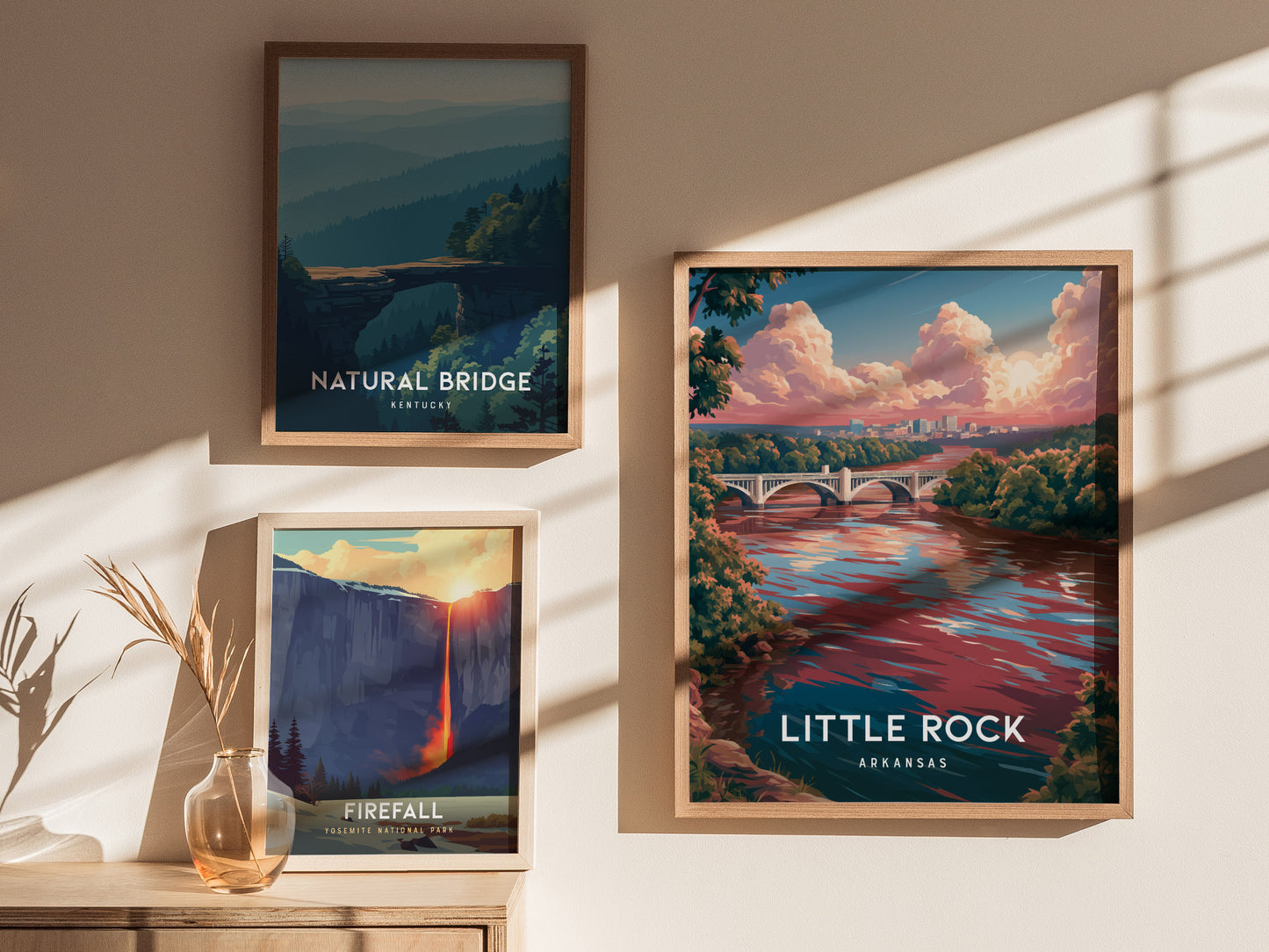 Little Rock, Arkansas Poster | River City Skyline Destination Print Wall Art — styled in a modern interior