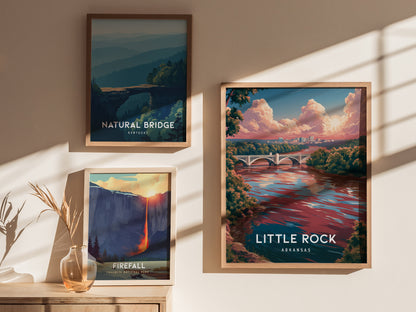 Little Rock, Arkansas Poster | River City Skyline Destination Print Wall Art — styled in a modern interior