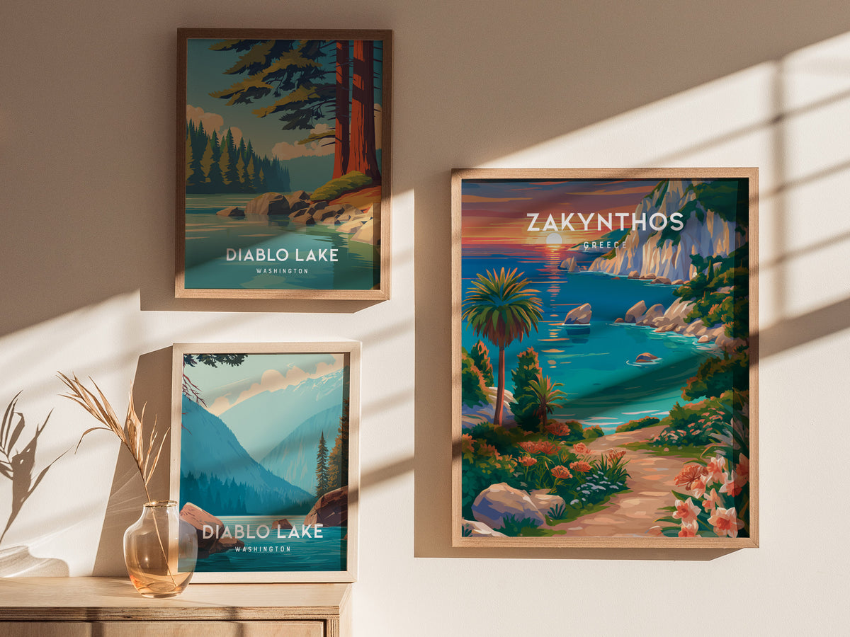 Zakynthos, Greece Poster | Turquoise Shipwreck Cove Destination Print Wall Art — styled in a modern interior