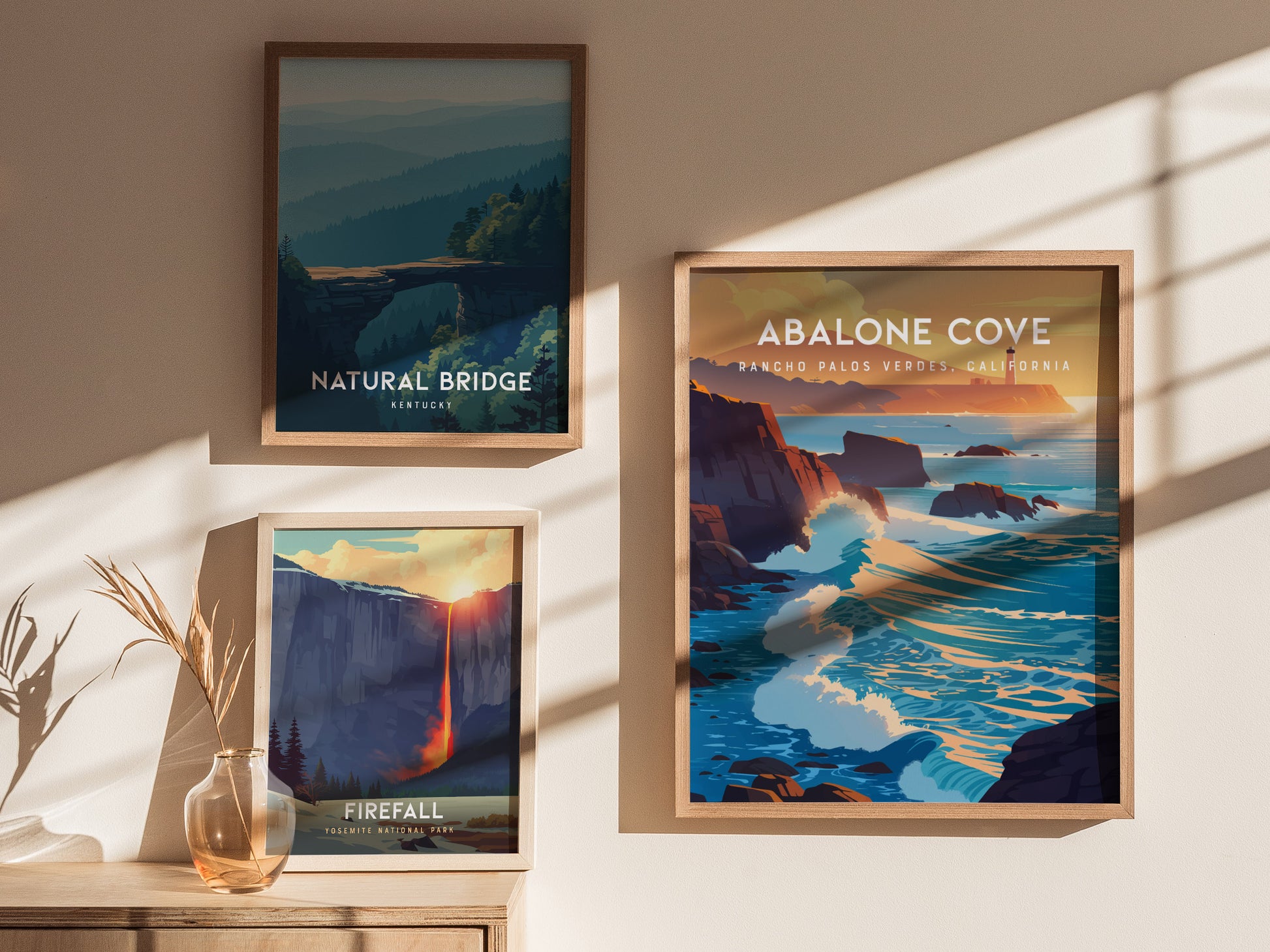 Abalone Cove, California Poster | Tidepools & Sea Cliffs Coastal Wall Art — styled in a modern interior