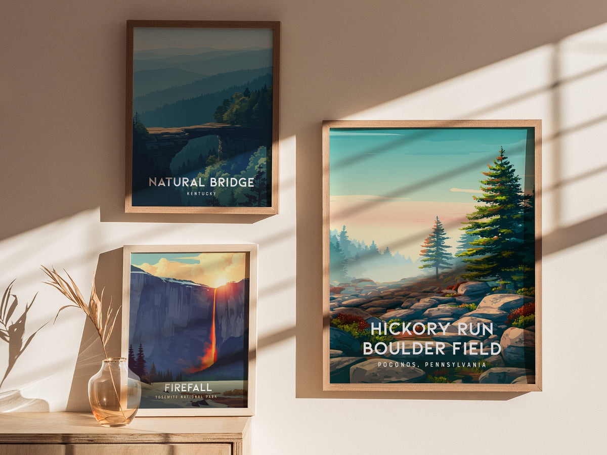 Hickory Run Boulder Field, Poconos, Pennsylvania Poster | Ancient Rocks & Forest Travel Wall Art — styled in a modern interio