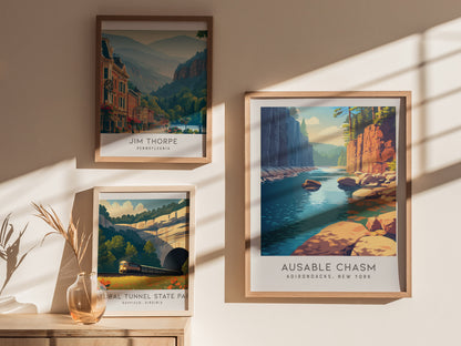 Ausable Chasm Matte Border Poster | Adirondacks, New York Destination Print — styled in a modern interior
