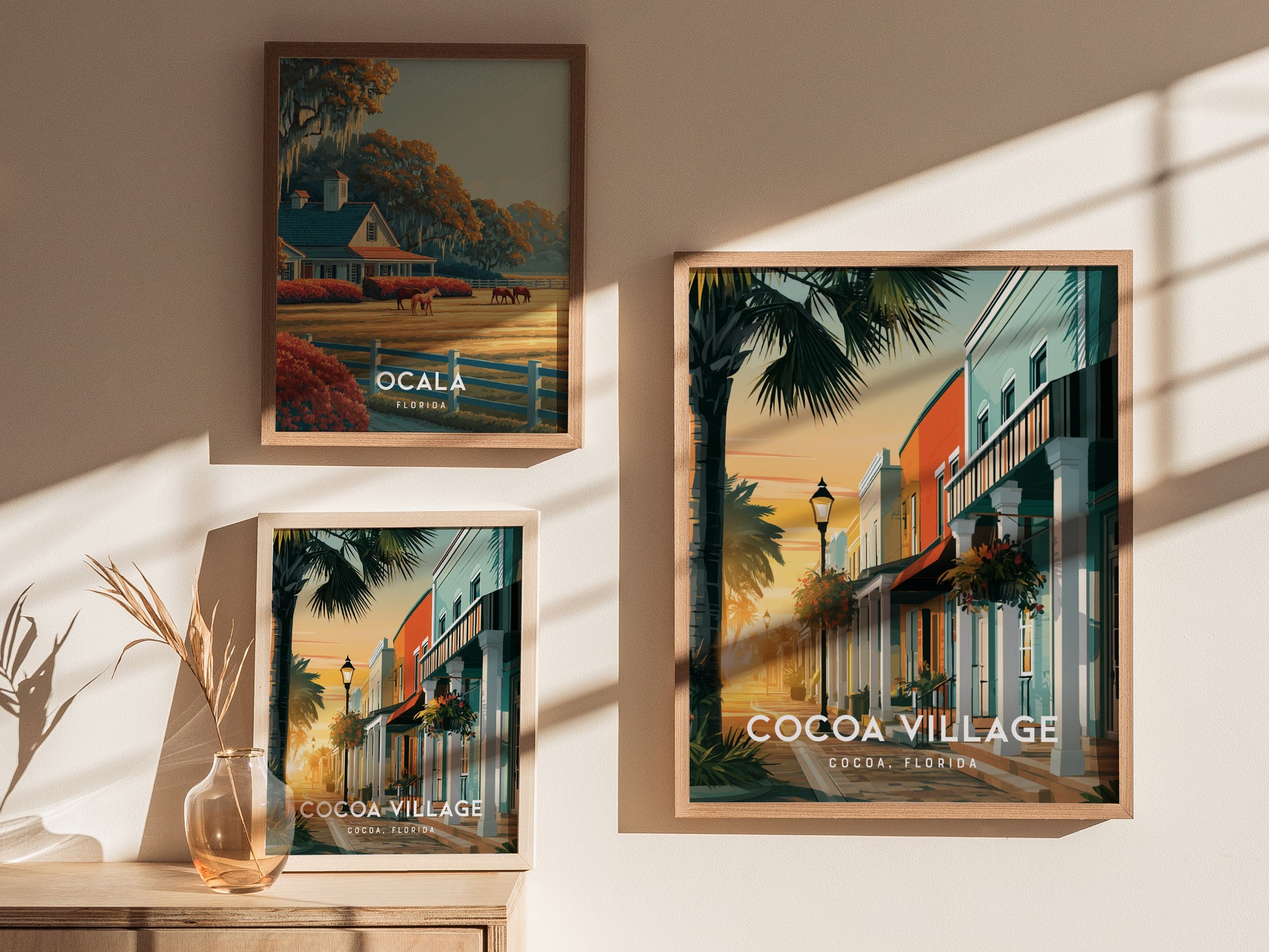 Cocoa Village, Florida Poster | Cocoa, Florida | Charming Riverfront Downtown Wall Art — styled in a modern interior