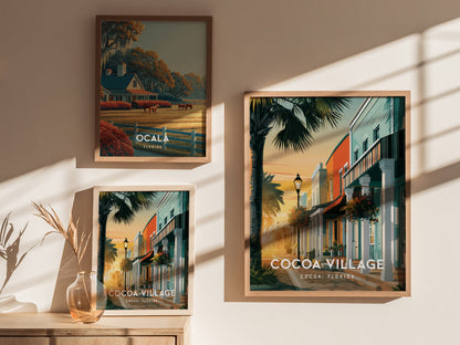 Cocoa Village, Florida Poster | Cocoa, Florida | Charming Riverfront Downtown Wall Art — styled in a modern interior