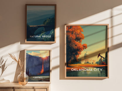 Oklahoma City, Oklahoma Poster | Bold Skyline & Prairie Charm Wall Art — styled in a modern interior