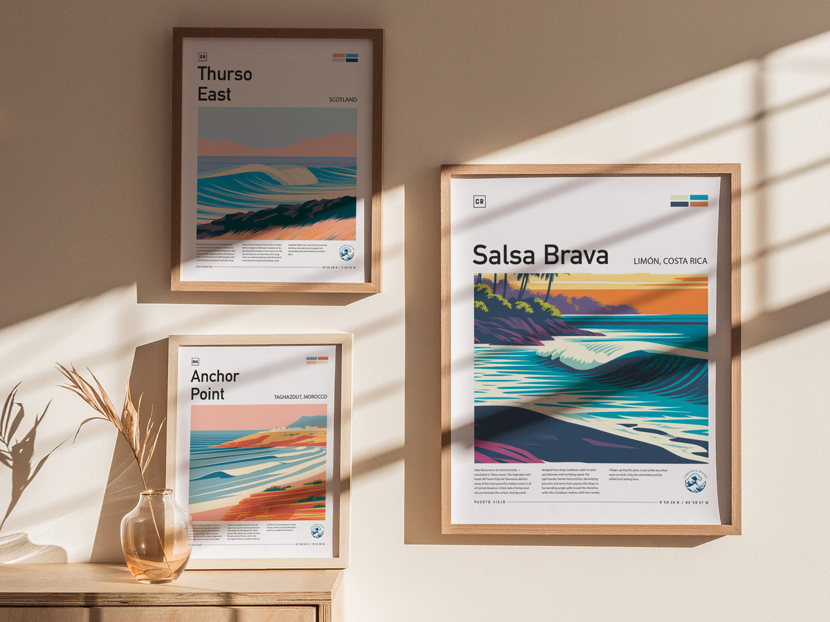 Salsa Brava, Limón, Costa Rica Poster | Caribbean Surf Wave Print Wall Art — styled in a modern interior