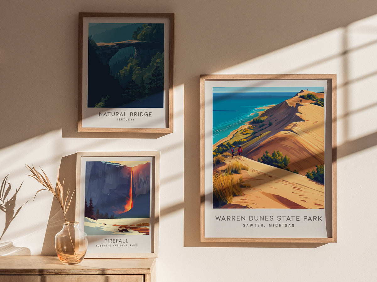 Warren Dunes State Park Matte Border Poster | Sawyer, Michigan Destination Print — styled in a modern interior