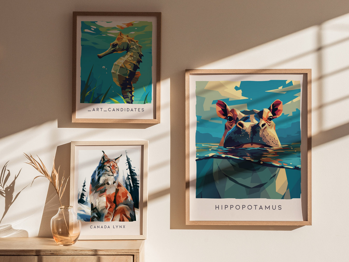 Hippopotamus, Africa Poster | Majestic River Wildlife Wall Art — styled in a modern interior