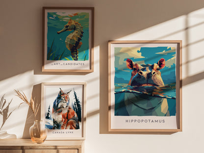 Hippopotamus, Africa Poster | Majestic River Wildlife Wall Art — styled in a modern interior