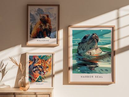 Harbor Seal, Phoca vitulina Poster | Coastal Wildlife Wall Art — styled in a modern interior