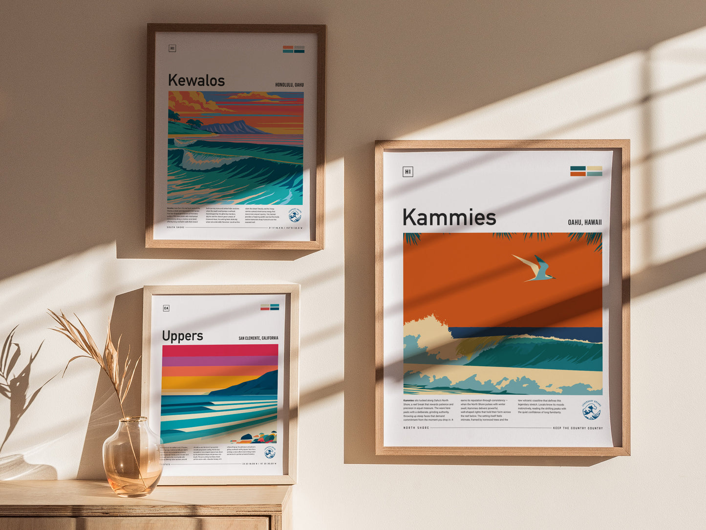 Kammies, Hawaii Poster | Tropical Surf Break Paradise Wall Art — styled in a modern interior
