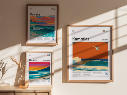 Kammies, Hawaii Poster | Tropical Surf Break Paradise Wall Art — styled in a modern interior
