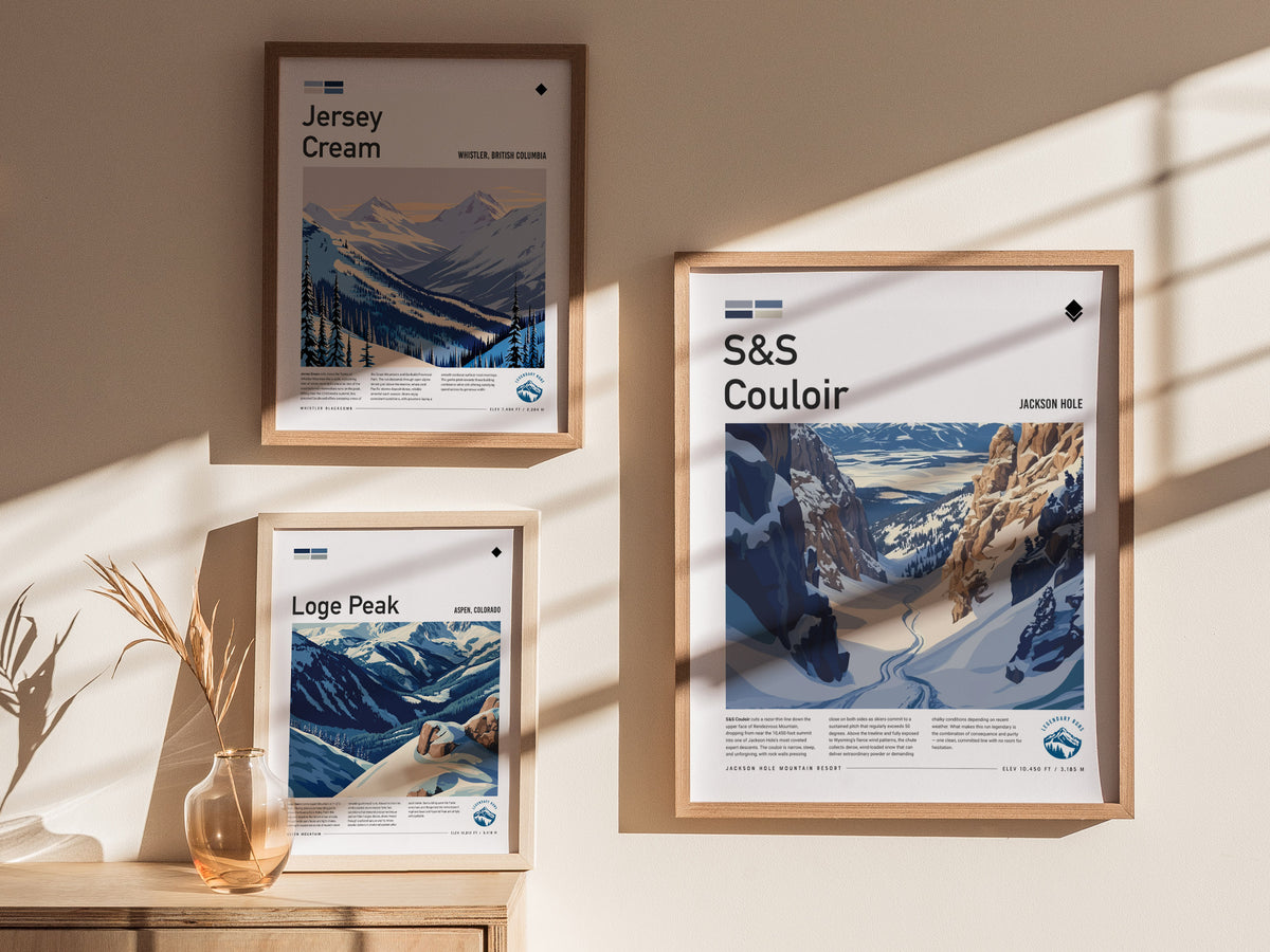 S&S Couloir, Jackson Hole Poster | Steep Chute Alpine Print Wall Art — styled in a modern interior