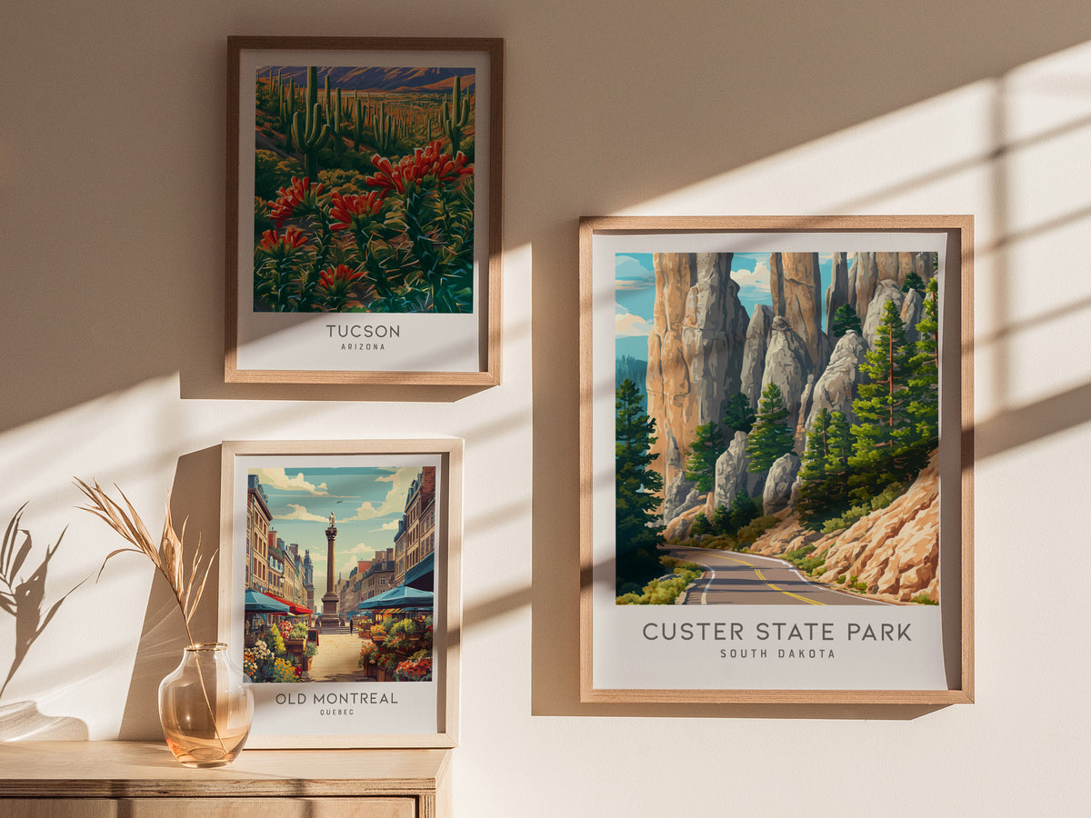 Custer State Park Matte Border Poster | South Dakota Travel Gift Vacation Wall Art — styled in a modern interior