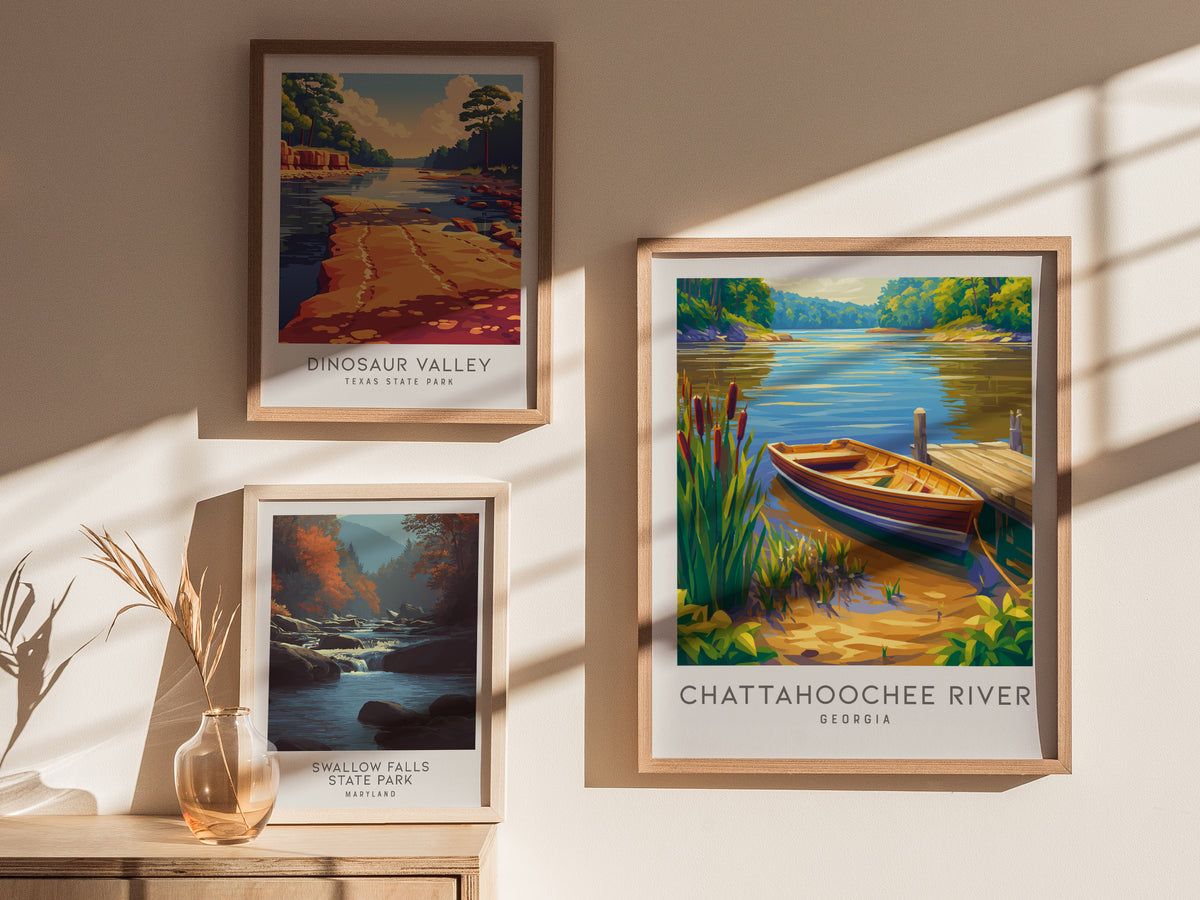 Chattahoochee River Matte Border Poster | Georgia Vacation Wall Art Framed or Unframed — styled in a modern interior