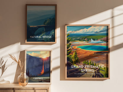 Grand Prismatic Spring, Yellowstone National Park Poster | Geothermal Wonder Travel Wall Art — styled in a modern interior