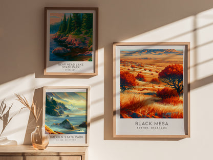 Black Mesa Matte Border Poster | Kenton, Oklahoma Destination Print Travel Wall Art — styled in a modern interior