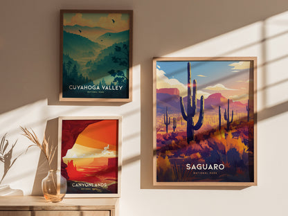 Saguaro National Park Poster | Arizona Desert Art | Sonoran Cacti Landscape