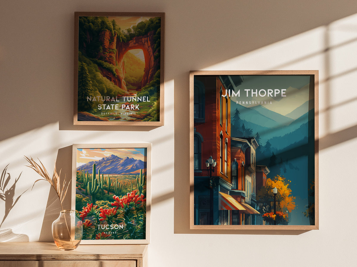 Jim Thorpe, Pennsylvania Poster | Historic Mountain Town Charm Wall Art — styled in a modern interior