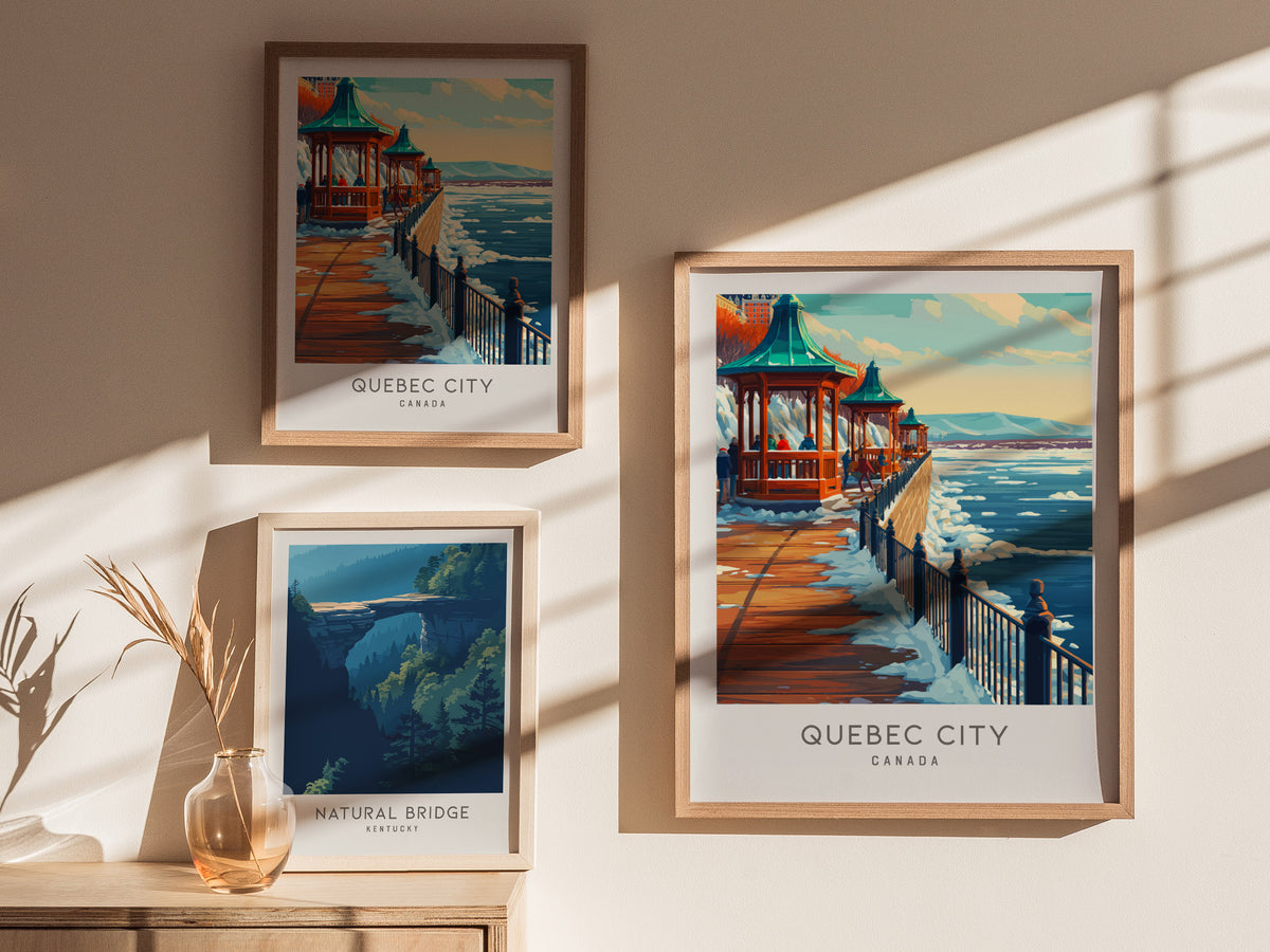 Quebec City Matte Border Poster | Canada Destination Print Travel Wall Art — styled in a modern interior