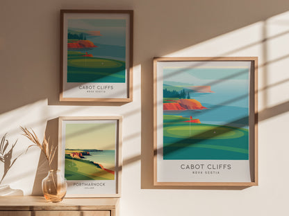Cabot Cliffs Matte Border Poster | Nova Scotia Golf Wall Art Golfer Gift — styled in a modern interior