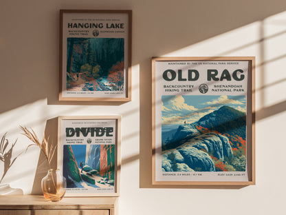 Old Rag, Shenandoah National Park Poster | Hiker Gift | Backcountry Trail Wall Art — styled in a modern interior