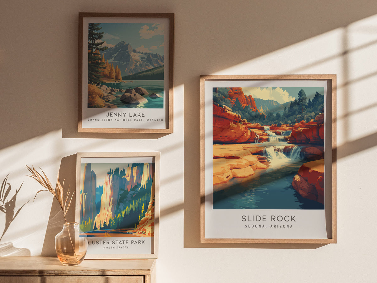 Slide Rock Matte Border Poster | Sedona, Arizona Travel Wall Art — styled in a modern interior