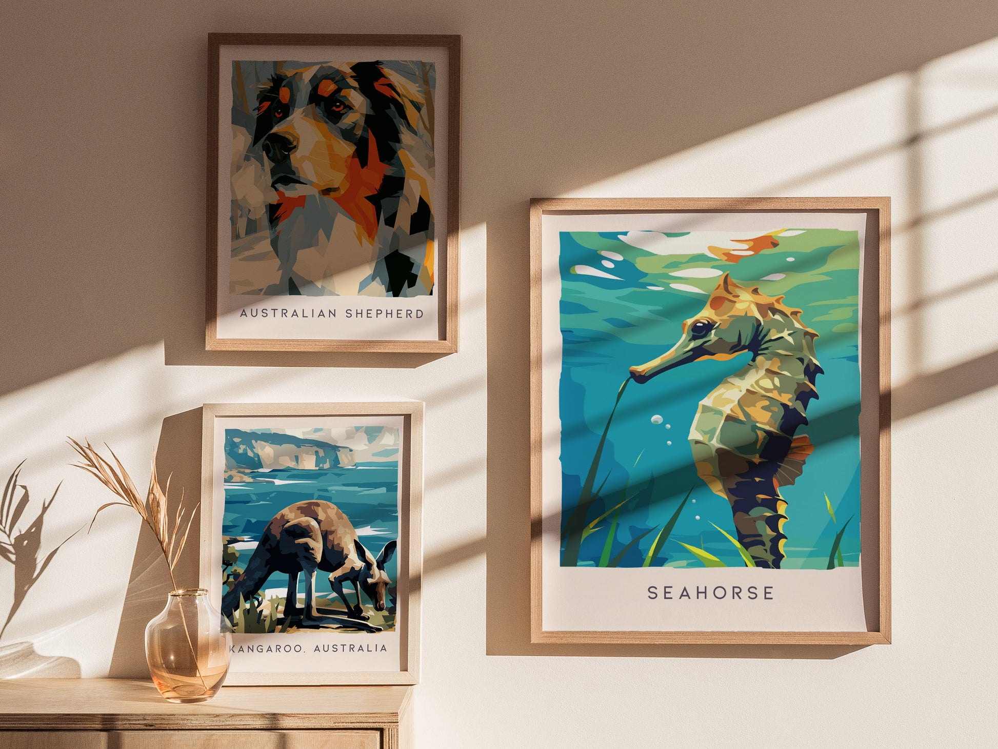 Seahorse Wildlife Poster | Graceful Ocean Creature Fine Wall Art — styled in a modern interior