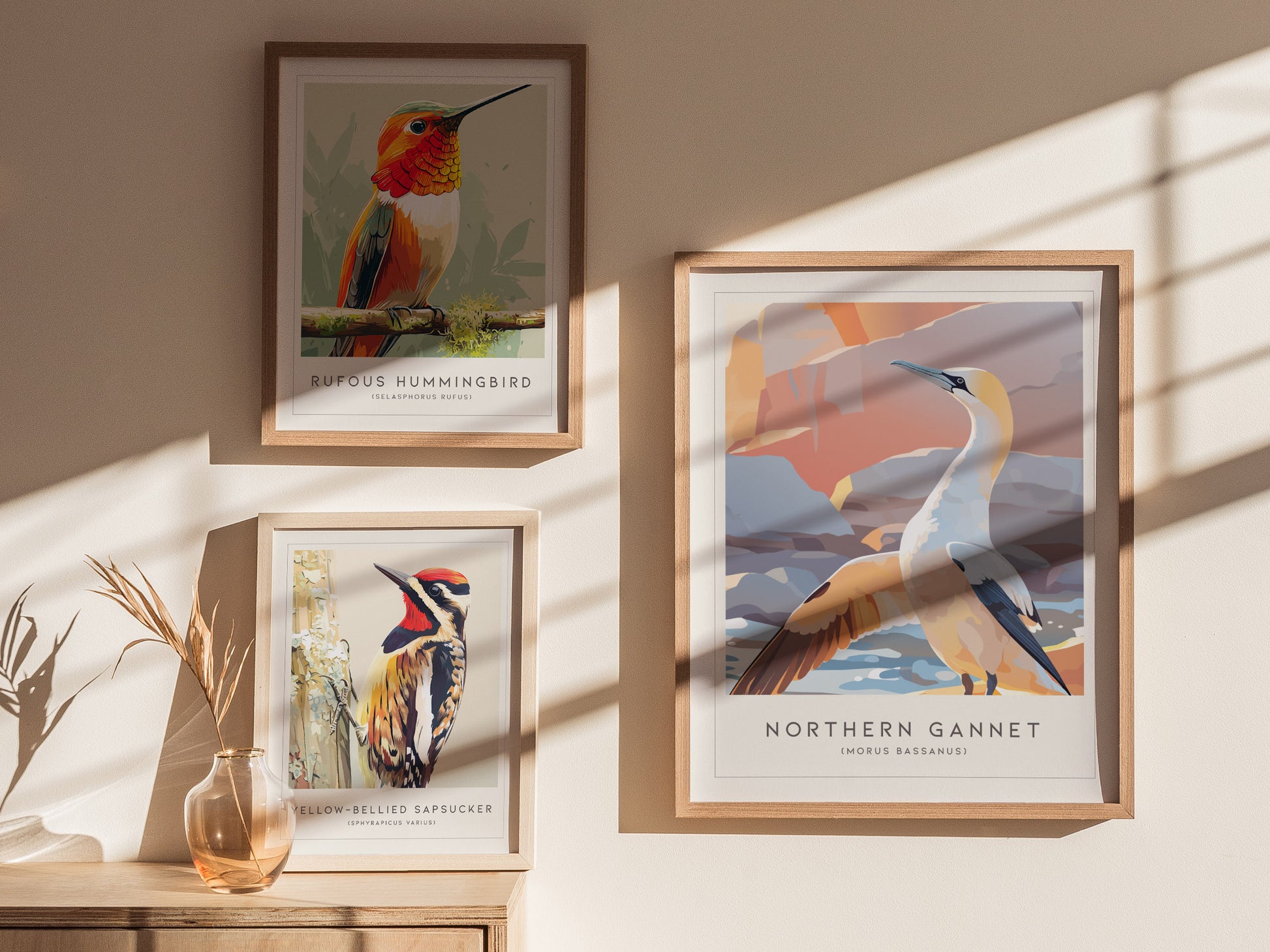 Northern Gannet, Morus bassanus Poster | Striking Seabird Wildlife Print Wall Art — styled in a modern interior