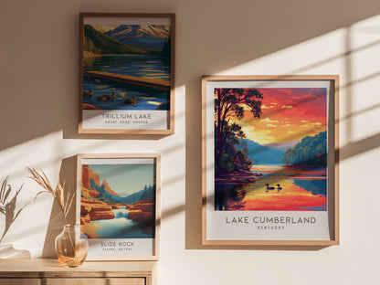 Lake Cumberland Matte Border Poster | Kentucky Destination Print Travel Wall Art — styled in a modern interior