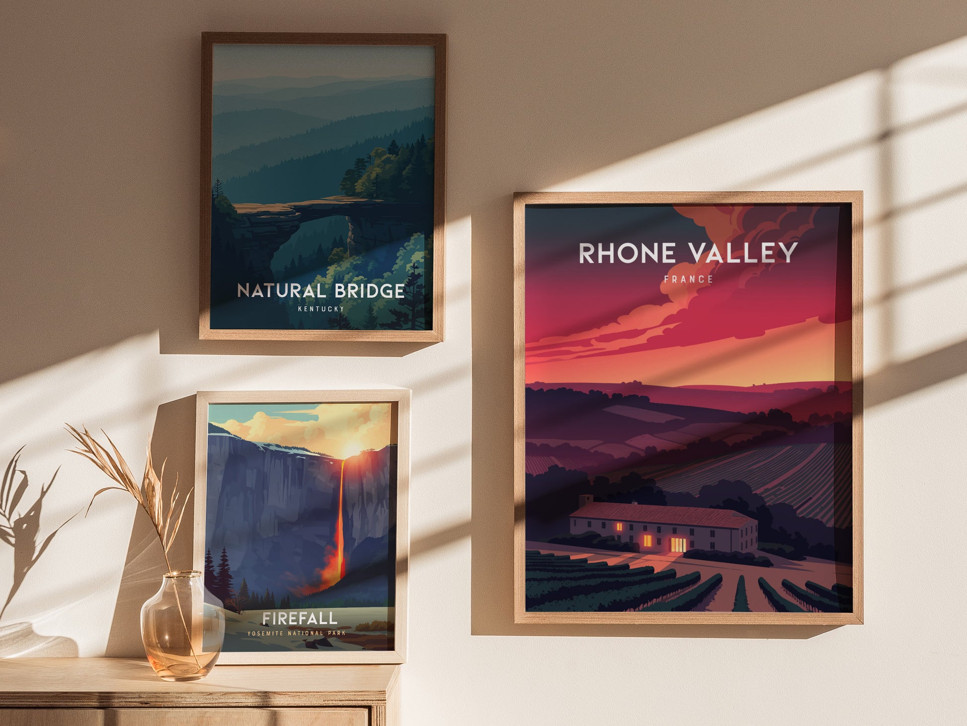 Rhône Valley, France Poster | Vineyard & River Countryside Wall Art — styled in a modern interior