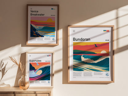 Bundoran, Ireland Poster | Wild Atlantic Surf Village Wall Art — styled in a modern interior