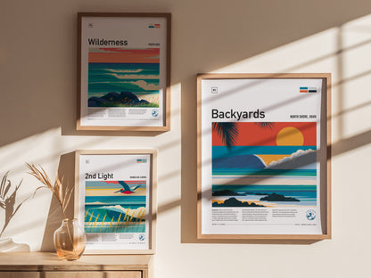 Backyards, Hawaii Poster | Tropical Surf Break Paradise Wall Art — styled in a modern interior