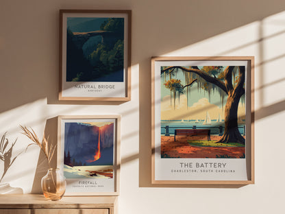 The Battery Matte Border Poster | Charleston, South Carolina Coastal Beach Decor — styled in a modern interior