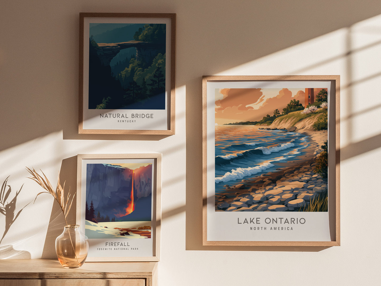 Lake Ontario Matte Border Poster | North America Travel Wall Art — styled in a modern interior