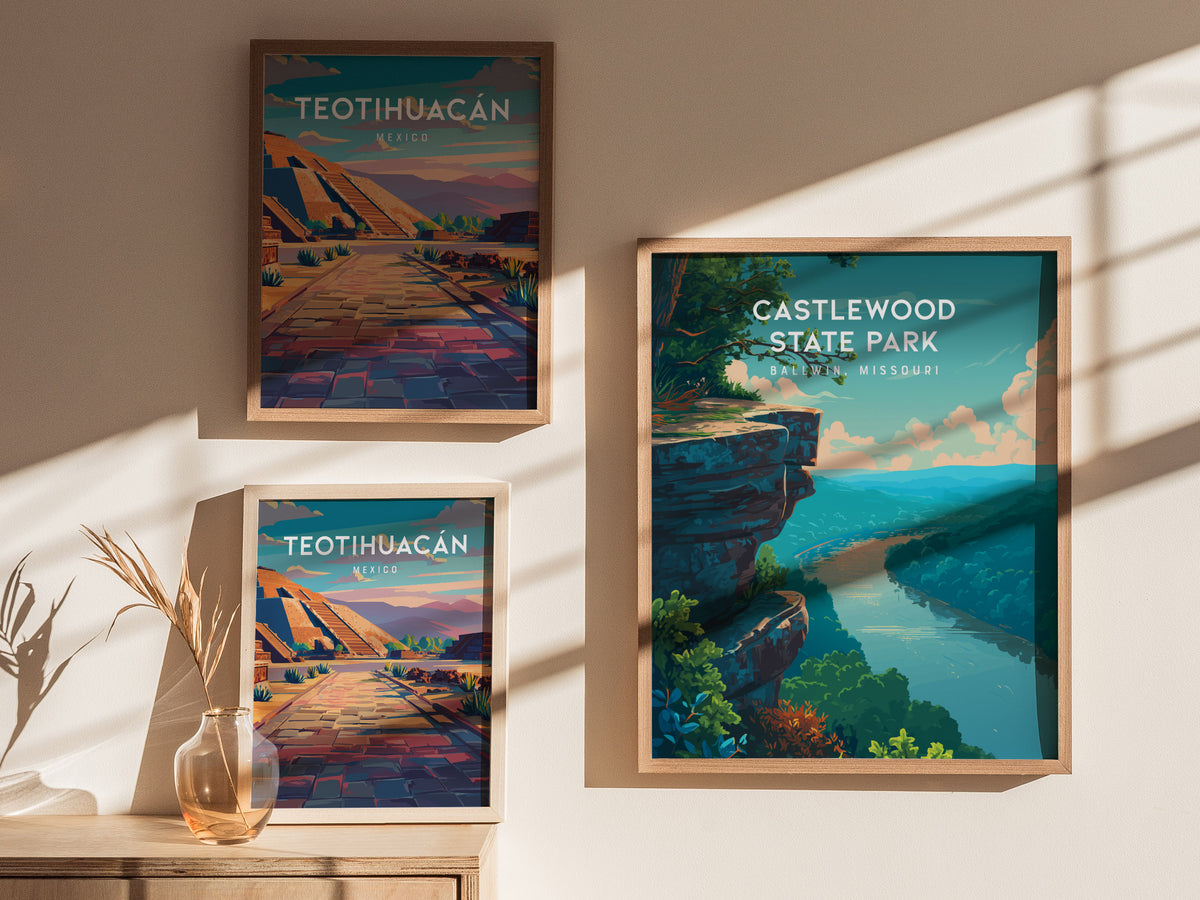 Castlewood State Park, Ballwin, Missouri Poster | River Bluffs & Forest Trail Wall Art — styled in a modern interior