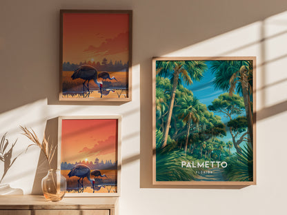 Palmetto, Florida Poster | River Town & Palms Coastal Wall Art — styled in a modern interior