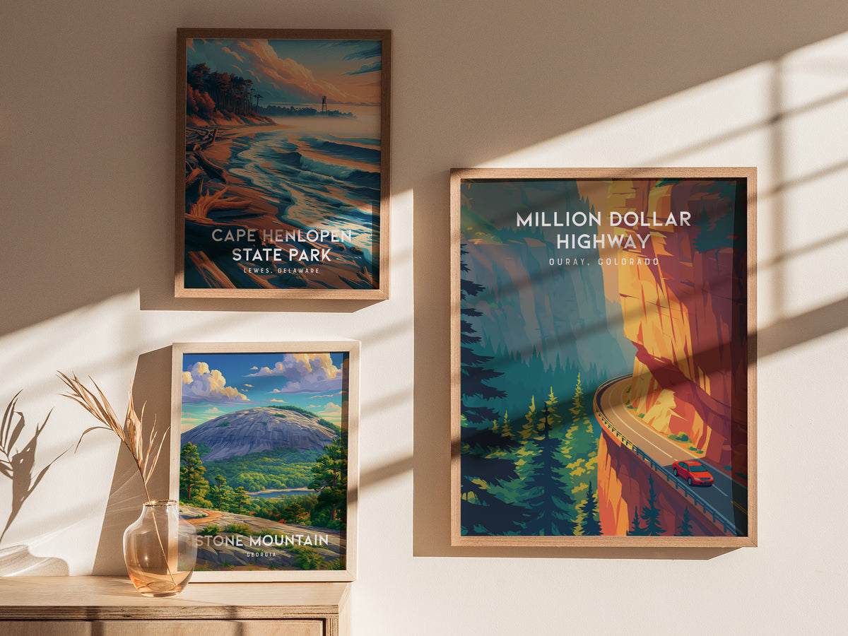 Million Dollar Highway, Ouray, Colorado Poster | Alpine Mountain Pass Travel Wall Art — styled in a modern interior
