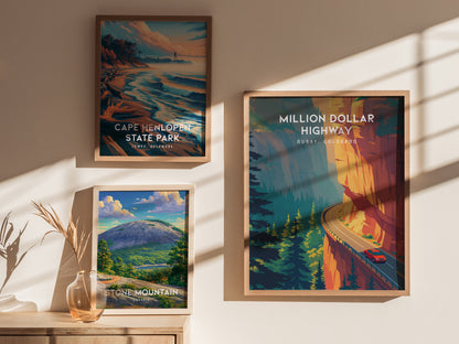 Million Dollar Highway, Ouray, Colorado Poster | Alpine Mountain Pass Travel Wall Art — styled in a modern interior
