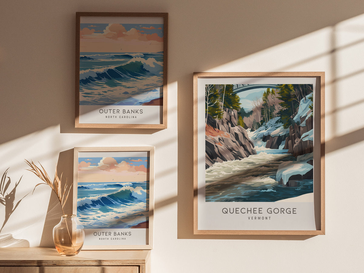 Quechee Gorge Matte Border Poster | Vermont Destination Print Travel Wall Art — styled in a modern interior