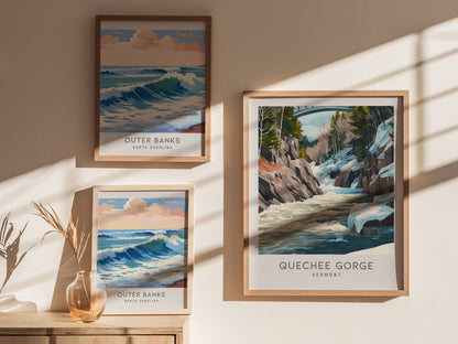 Quechee Gorge Matte Border Poster | Vermont Destination Print Travel Wall Art — styled in a modern interior
