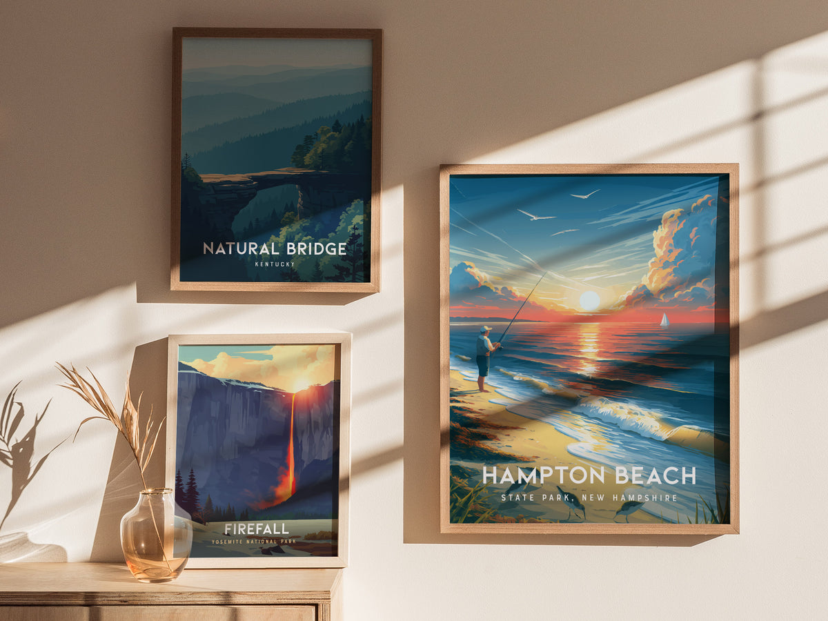 Hampton Beach, New Hampshire Poster | State Park, New Hampshire | State Park Destination Print Wall Art — styled in a modern