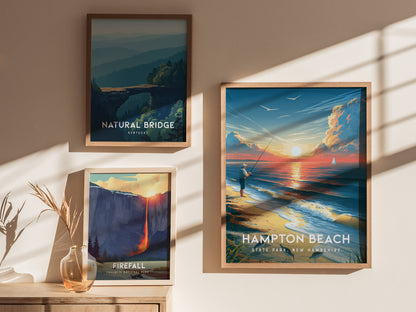 Hampton Beach, New Hampshire Poster | State Park, New Hampshire | State Park Destination Print Wall Art — styled in a modern