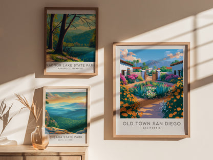 Old Town San Diego Matte Border Poster | California Travel Wall Art — styled in a modern interior
