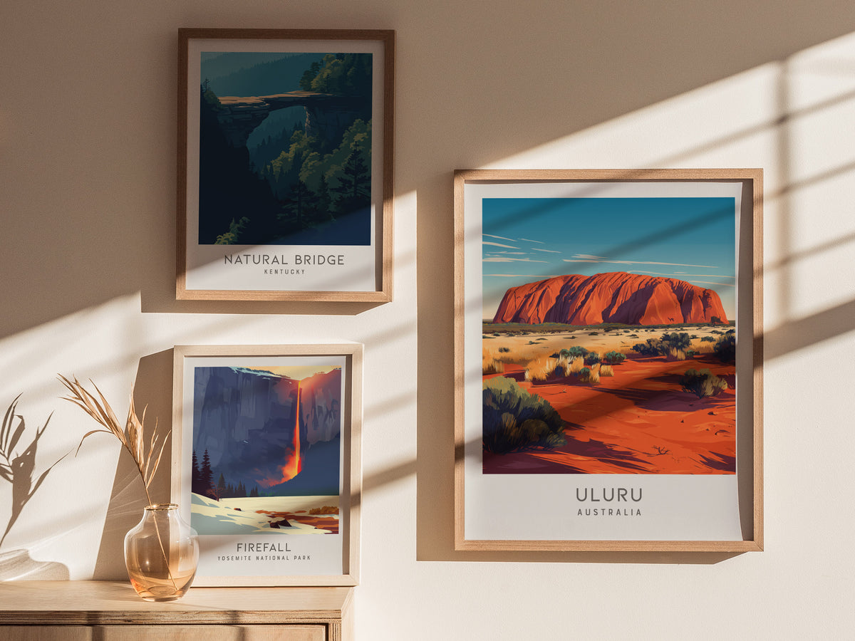 Uluru Matte Border Poster | Australia Travel Wall Art — styled in a modern interior